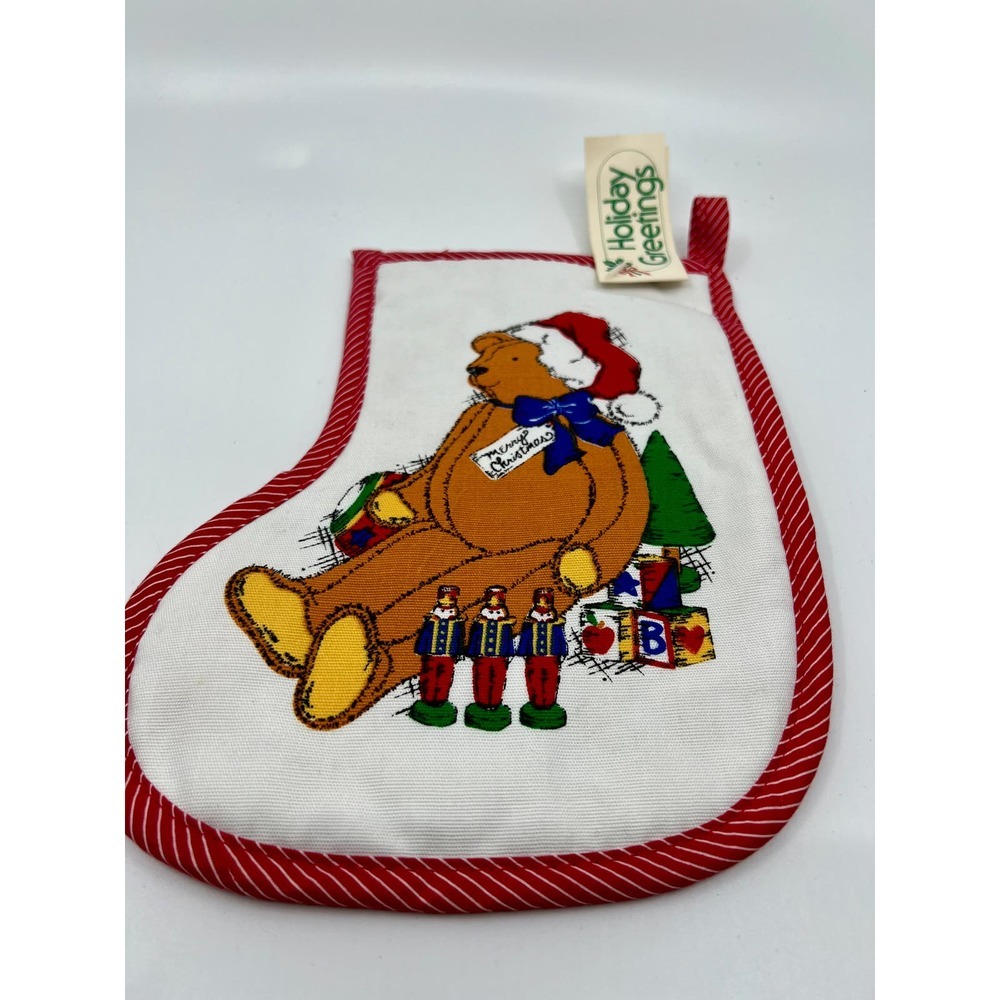 Vintage Holiday Greetings Teddy Bear Toy Christmas Pot Holder NWT